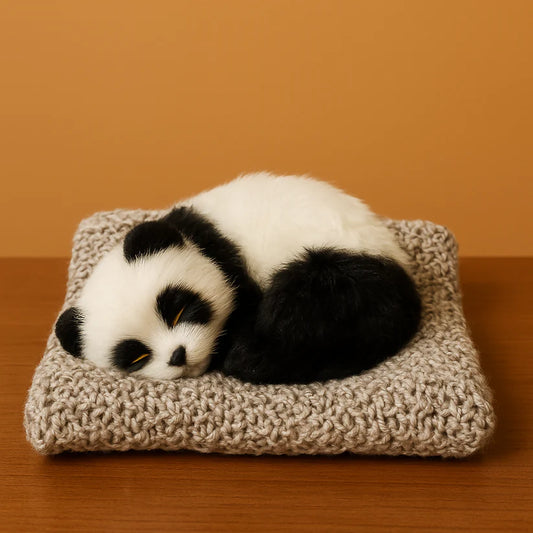 Sleeping Panda Plush on Knitted Cushion