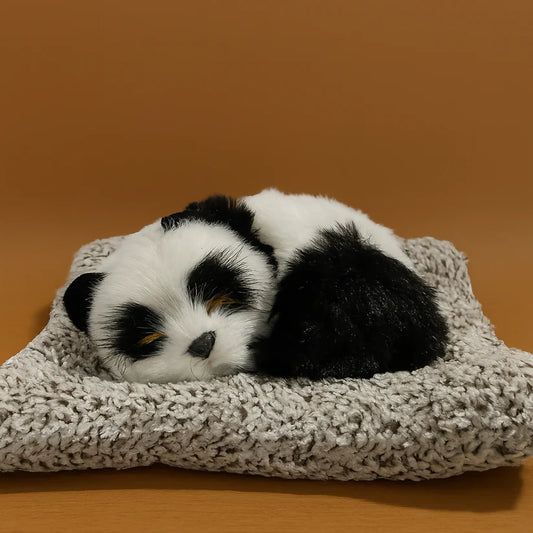 Sleeping Panda Plush on Knitted Cushion