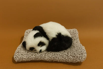 Sleeping Panda Plush on Knitted Cushion
