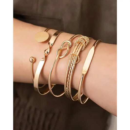 Gold-Plated Cuff Bracelet Set (5-Piece)