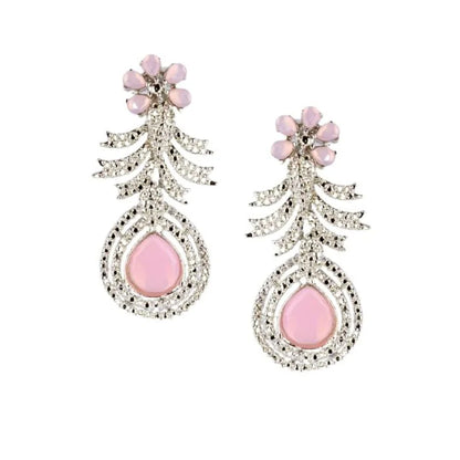 Rhodium Plated Stone Studded Drop Earrings