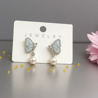 Pearl Beaded Butterfly Drop Earrings
