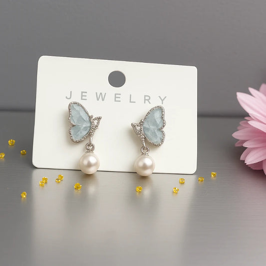 Pearl Beaded Butterfly Drop Earrings