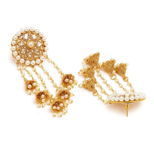 Gold-Plated Kundan & Beaded Circular Jhumkas