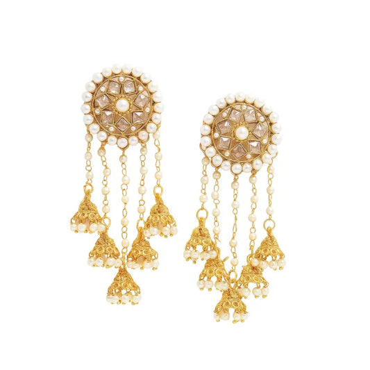 Gold-Plated Kundan & Beaded Circular Jhumkas