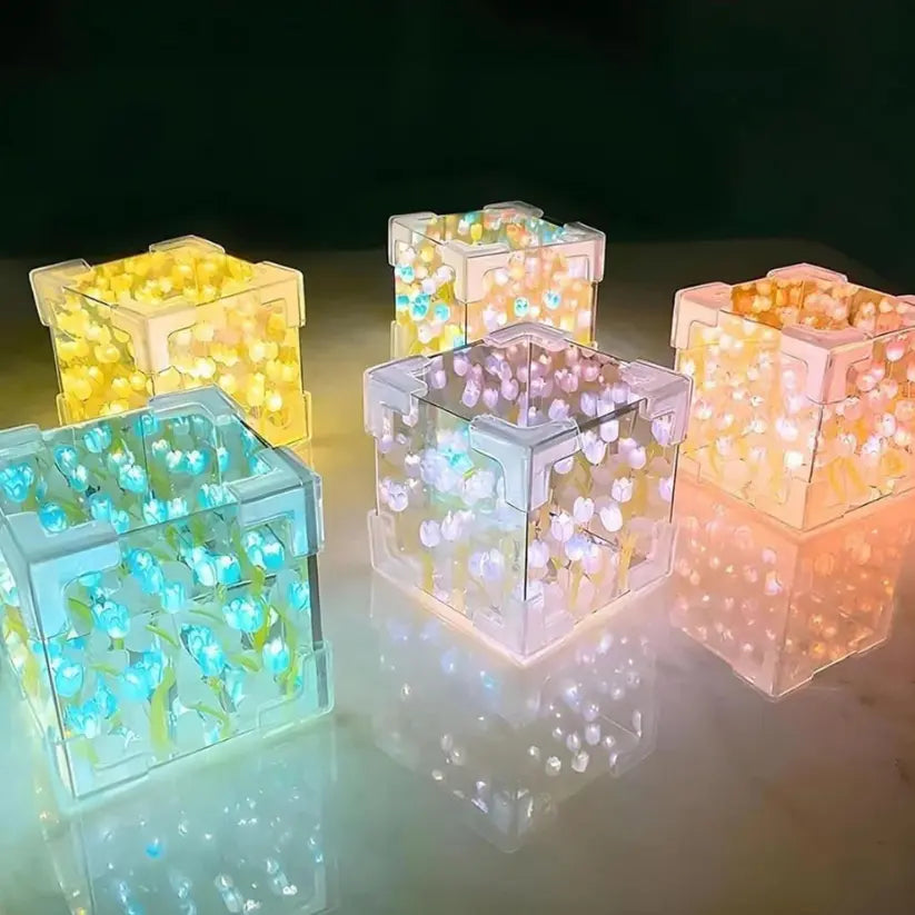 Multicolor Cube Tulip LED Night Lamp
